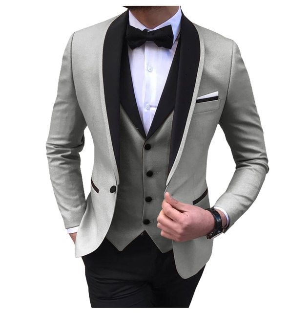 Men's 3 Pieces Fashion Shawl Lapel Tuxedos For Wedding Groomsmen(Blazer+vest+Pants)