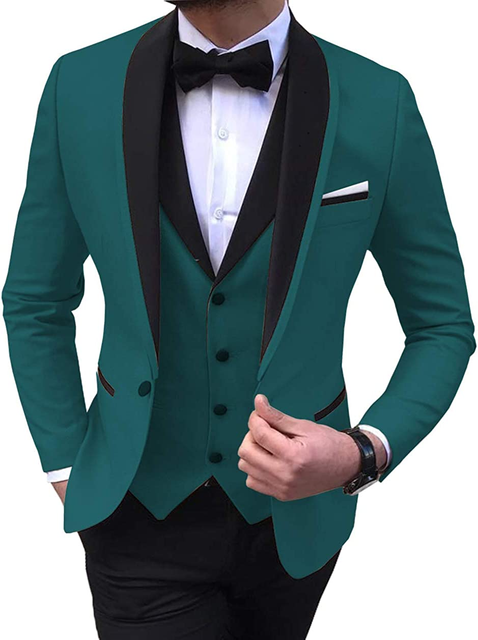 Men's 3 Pieces Fashion Shawl Lapel Tuxedos For Wedding Groomsmen(Blazer+vest+Pants)