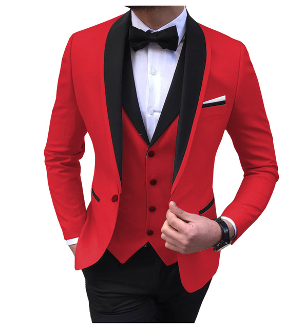 Men's 3 Pieces Fashion Shawl Lapel Tuxedos For Wedding Groomsmen(Blazer+vest+Pants)