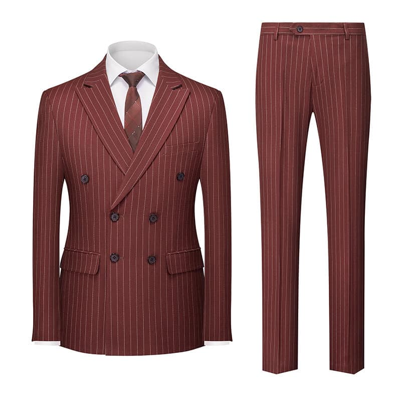 Men's Formal Striped 2 Pieces Double Breasted Peak Lapel Suit Tuxedos (Blazer+Pants）