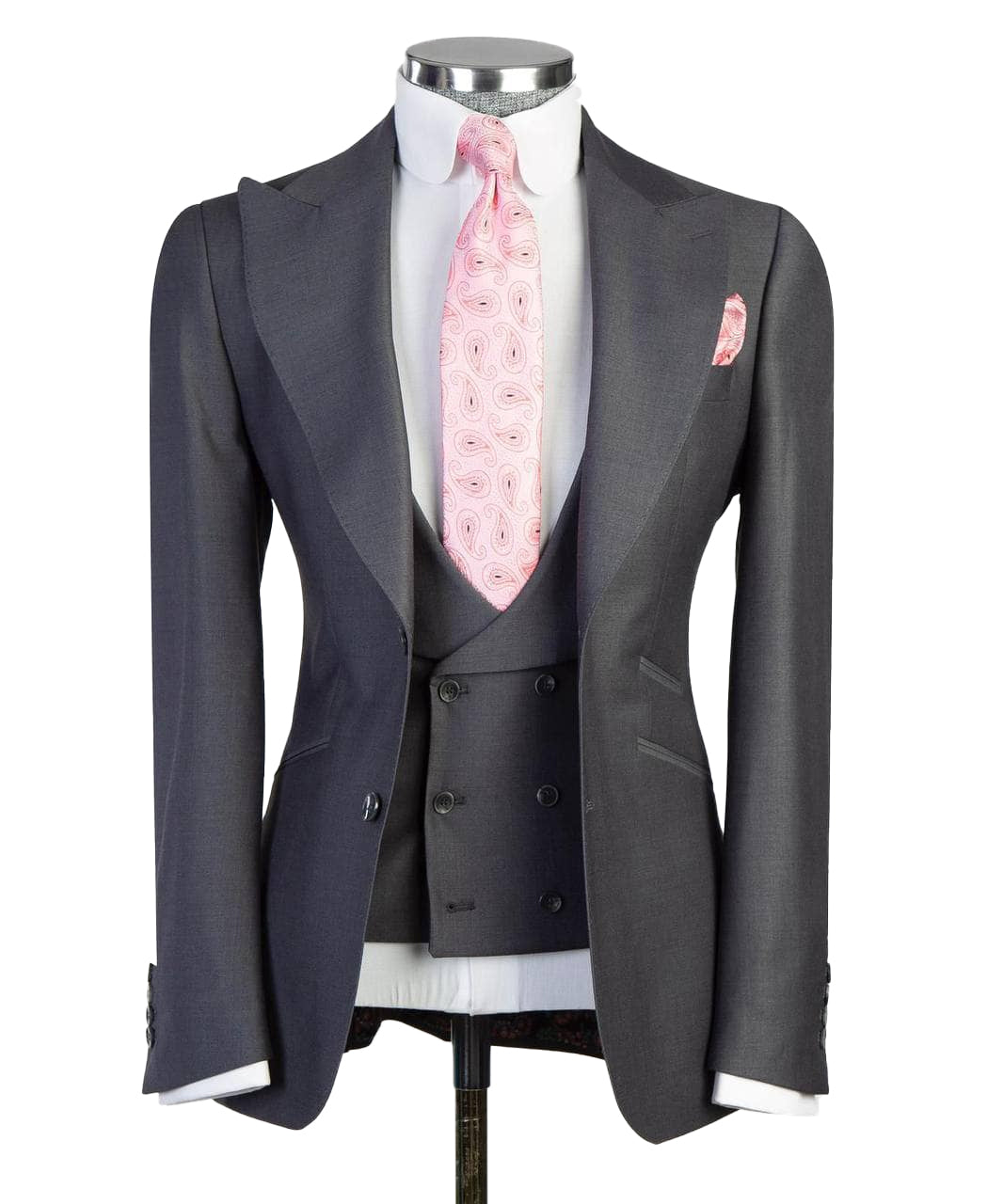 3 Pieces Men's Formal Business Linen Fit Double Breasted Suits Tuxedo (Blazer+vest+Pants)