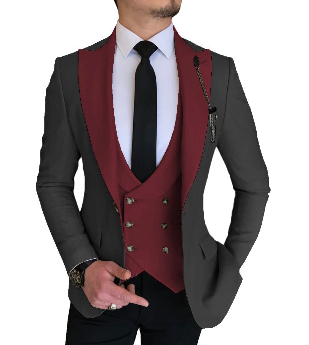 ceehuteey 3 Piece Slim Fit Vest Solid Peak Lapel Tuxedo (Blazer + Vest + Pants)