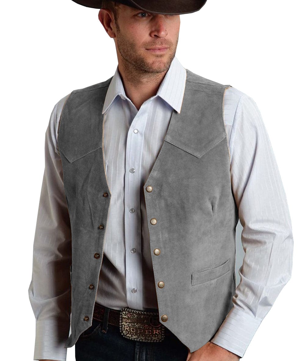 ceehuteey Casual Men's  Suede  Fashion Cowboy Suit Vest V Neck Waistcoat