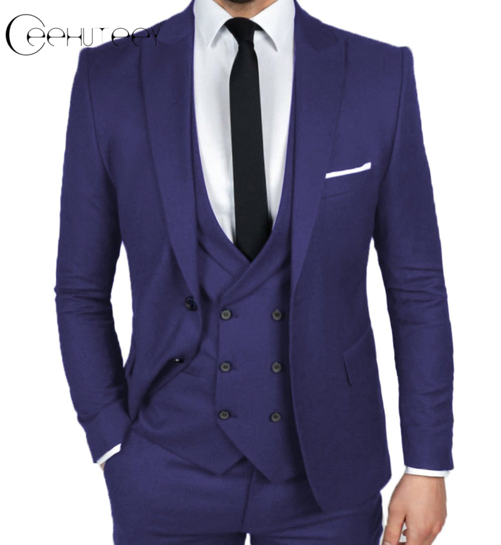 ceehuteey Causal Men's 3 Pieces Dinner Suit Peak Lapel Tuxedos Groom (Blazer+vest+Pants)