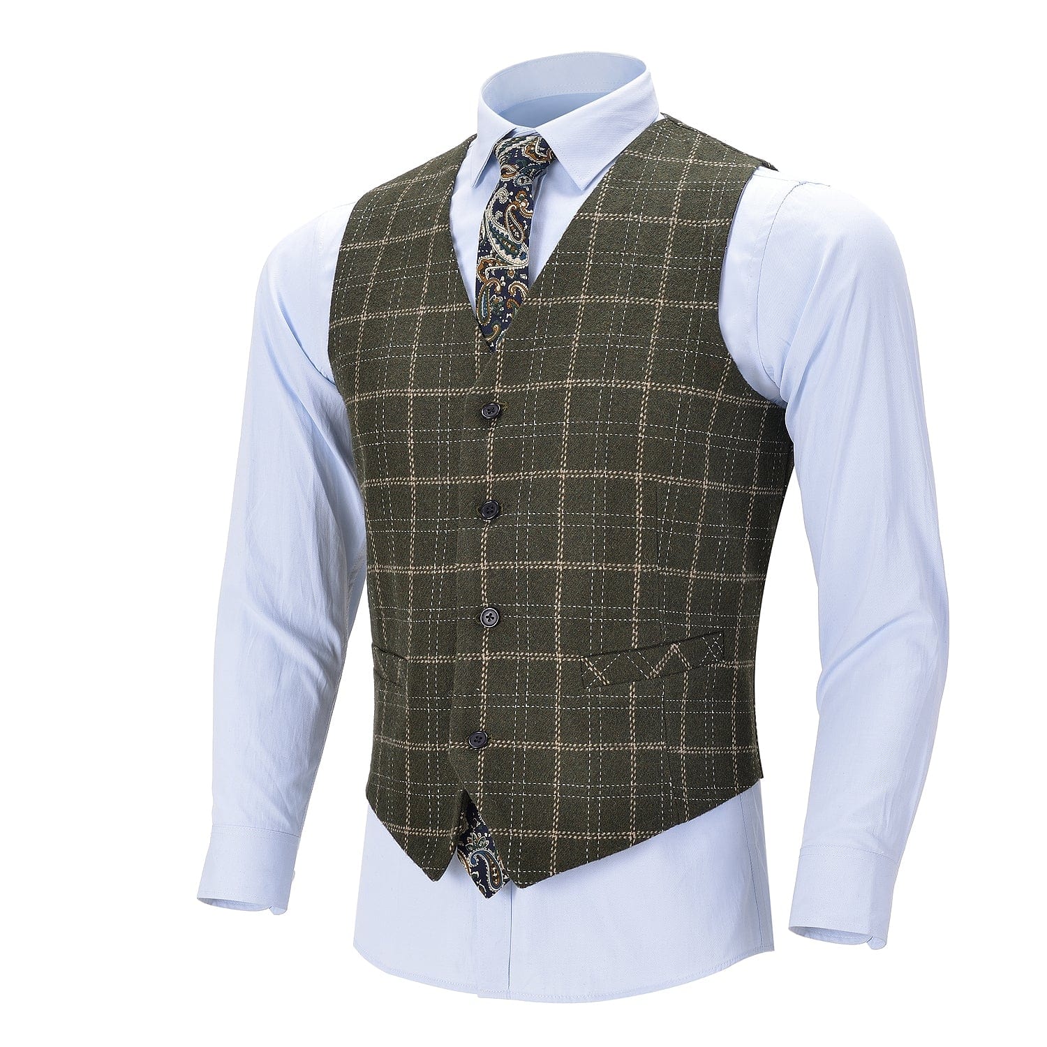 ceehuteey Formal Fashion Men's Suit Vest Tweed Plaid V Neck Waistcoat