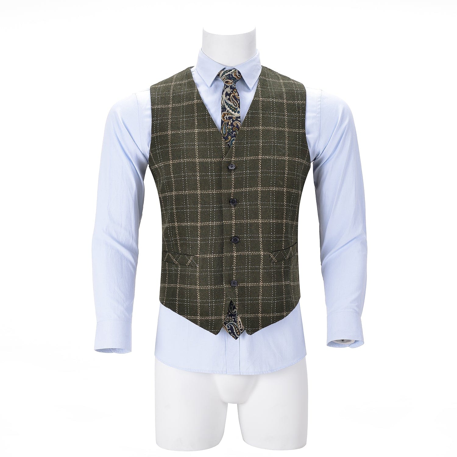 ceehuteey Formal Fashion Men's Suit Vest Tweed Plaid V Neck Waistcoat