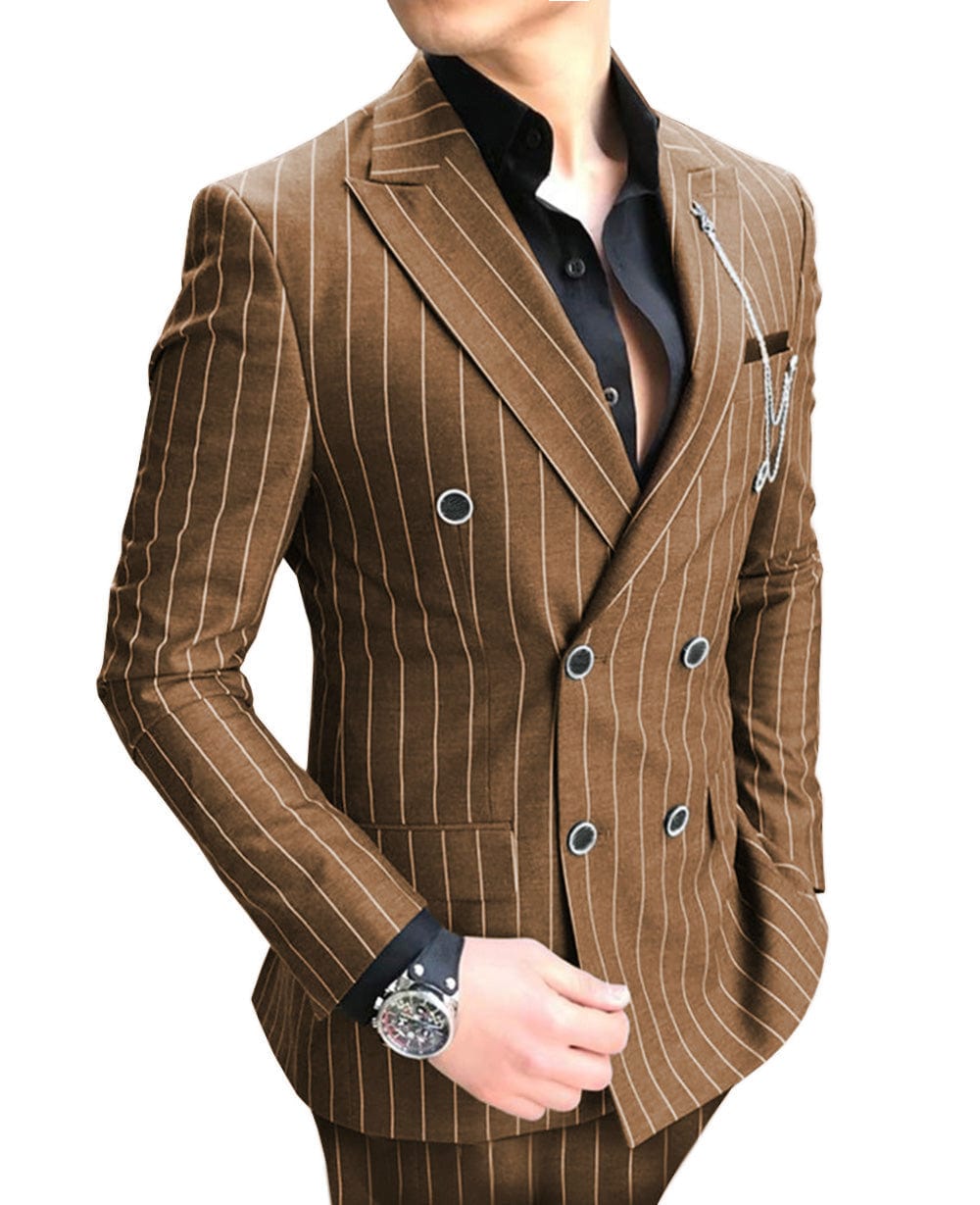 ceehuteey Formal Men's 2 Pieces Pinstripe Suit Peak Lapel Striped Tuxedos (Blazer+Pants)