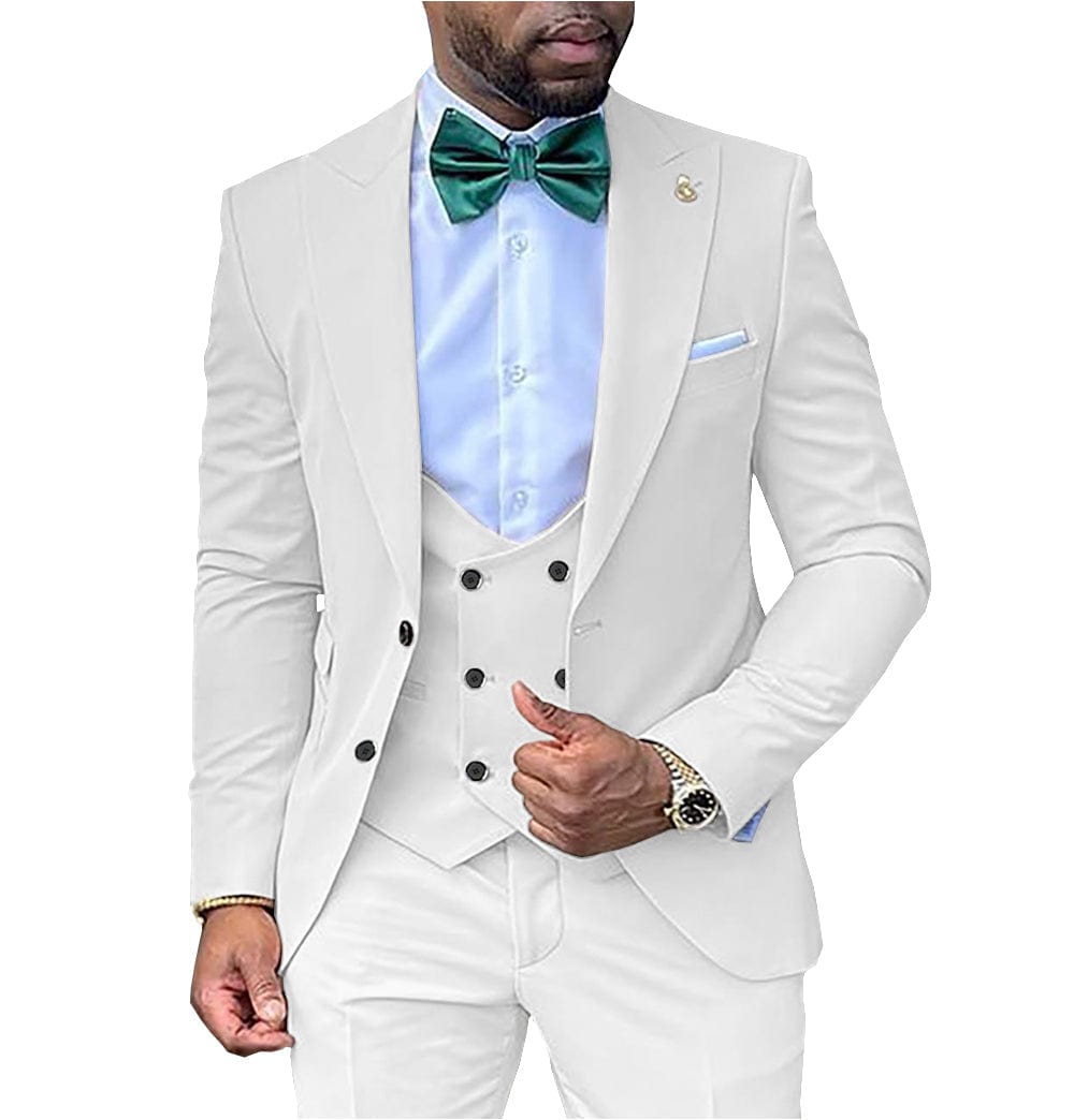 ceehuteey Formal Men's 3 Piece Two Button Peak Lapel Tuxedo (Blazer+Vest+Pant)