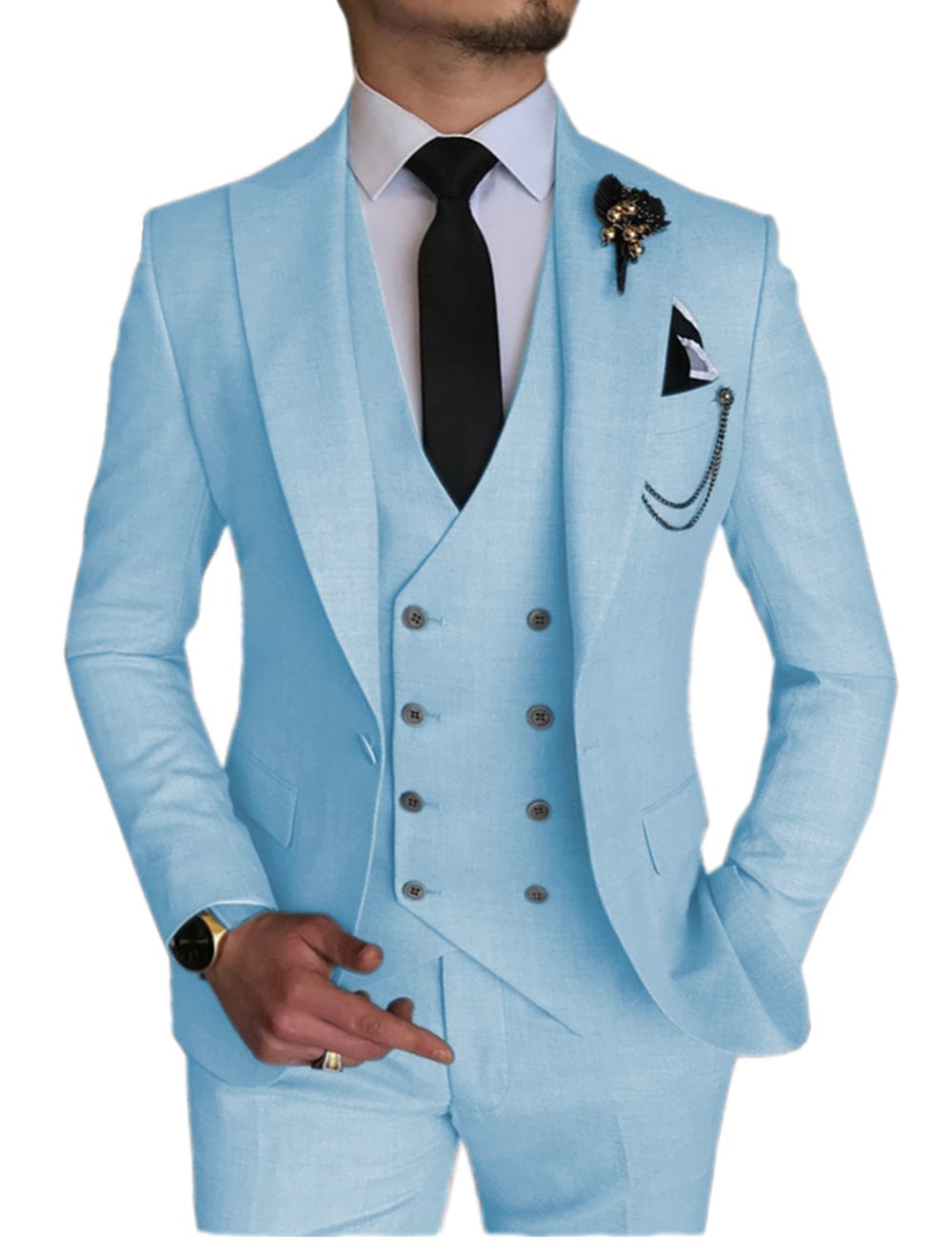 ceehuteey Formal Men's 3 Pieces Flat Peak Lapel Tuxedos For Wedding (Blazer+vest+Pants)