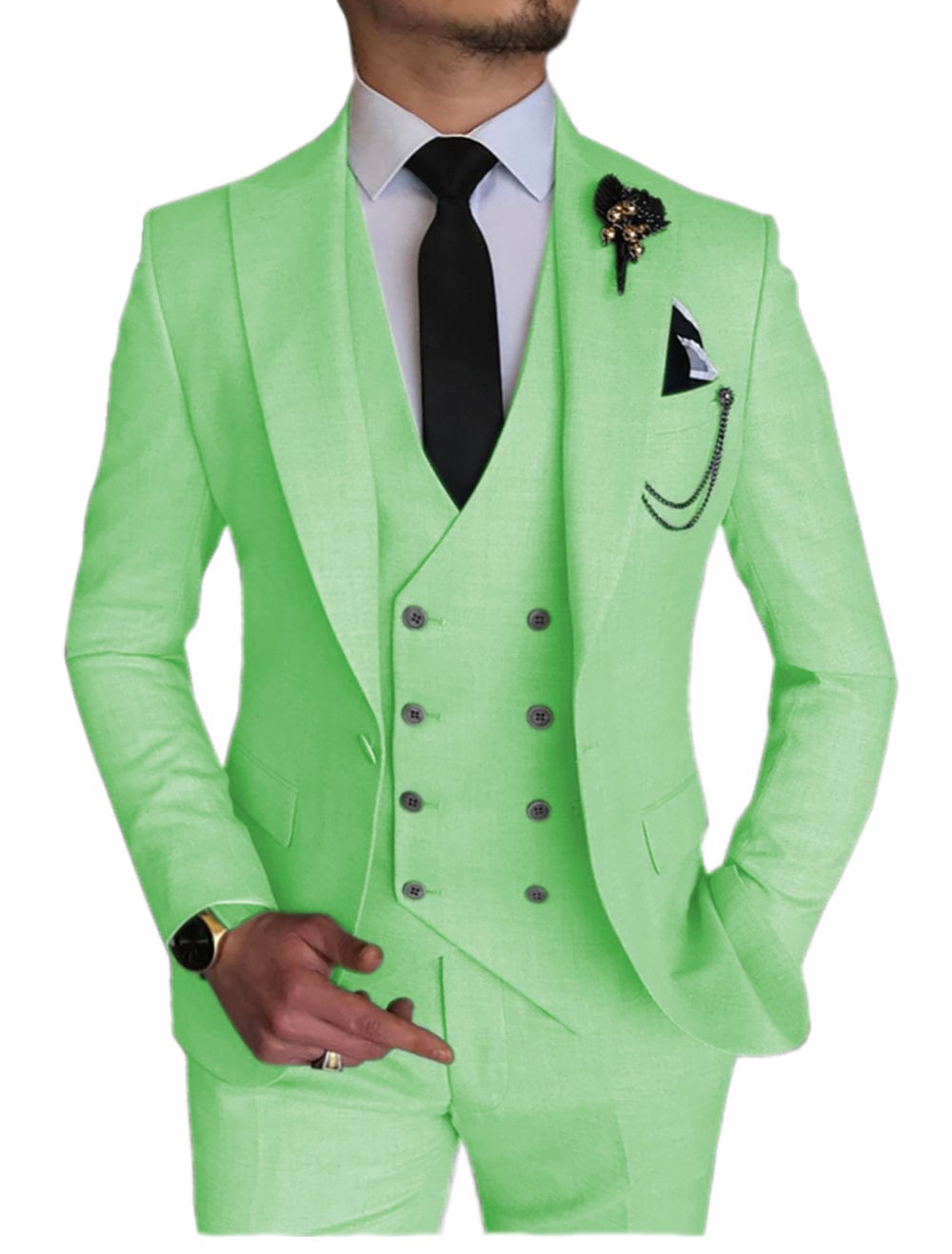 ceehuteey Formal Men's 3 Pieces Flat Peak Lapel Tuxedos For Wedding (Blazer+vest+Pants)