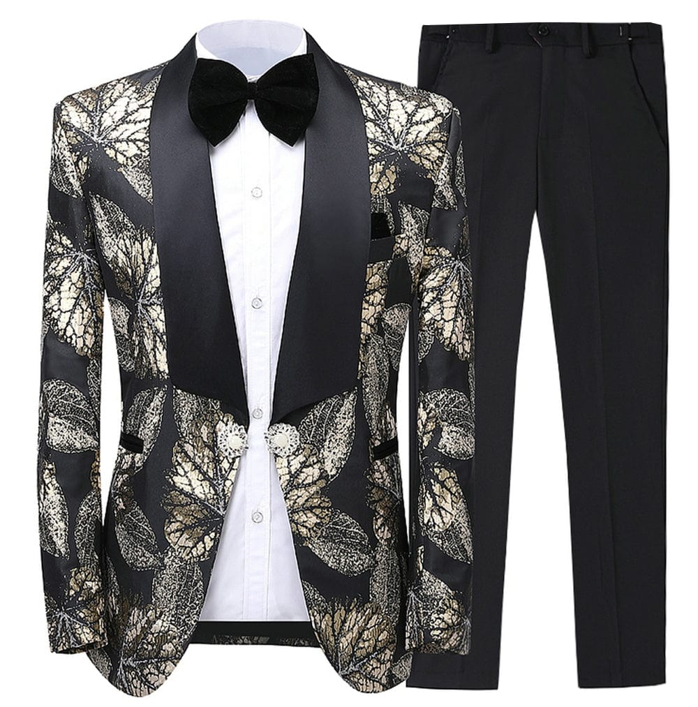 ceehuteey Formal Men's Suit Printed Double Breasted Slim Fit 2 Piece Business Tuxedos (Blazer+Pants)