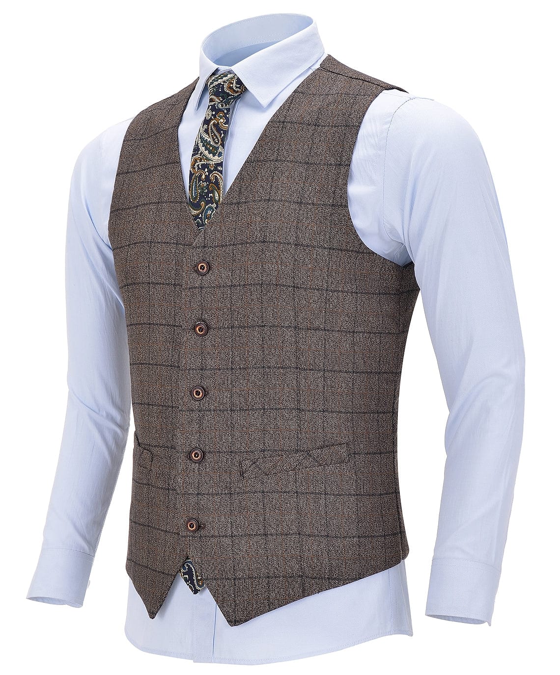 ceehuteey Formal Men's  Tweed Plaid Business 3 Pieces Notch Lapel Suit (Blazer+vest+Pants)