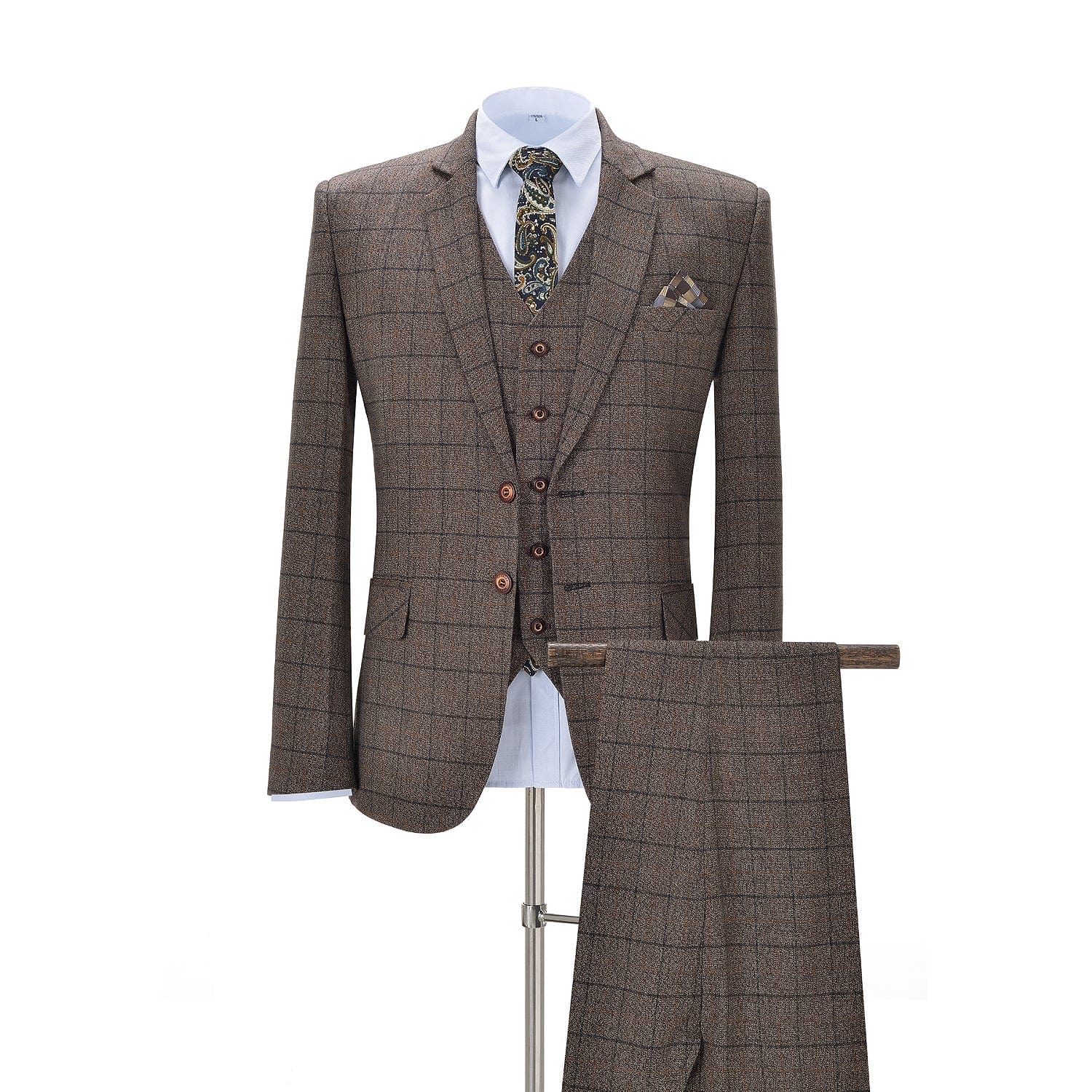 ceehuteey Formal Men's  Tweed Plaid Business 3 Pieces Notch Lapel Suit (Blazer+vest+Pants)