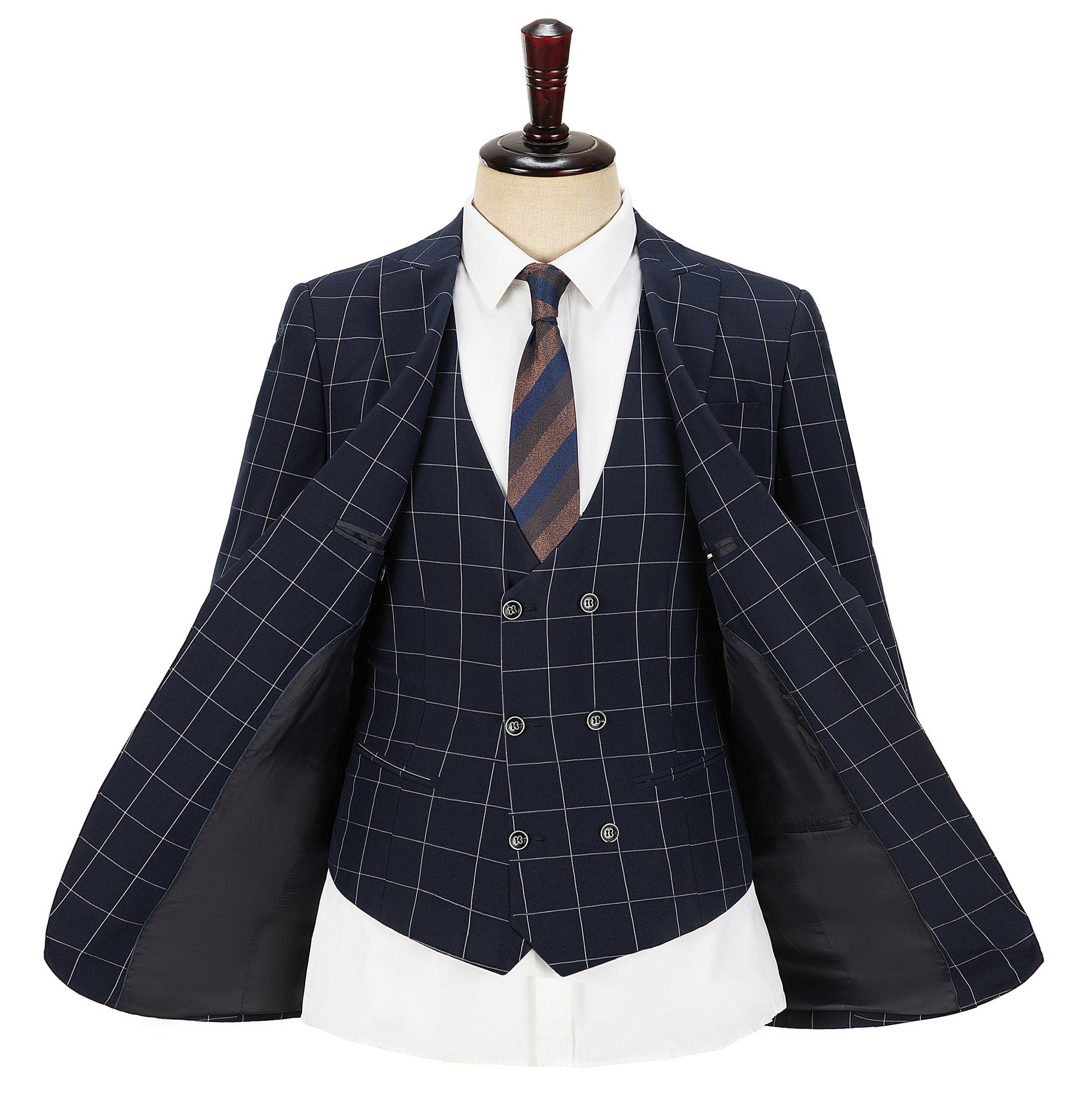 ceehuteey Formal Mens Suit 3 Pieces Check Plaid  Peak Lapel Tuxedos for Wedding (Blazer+Vest+Pants)