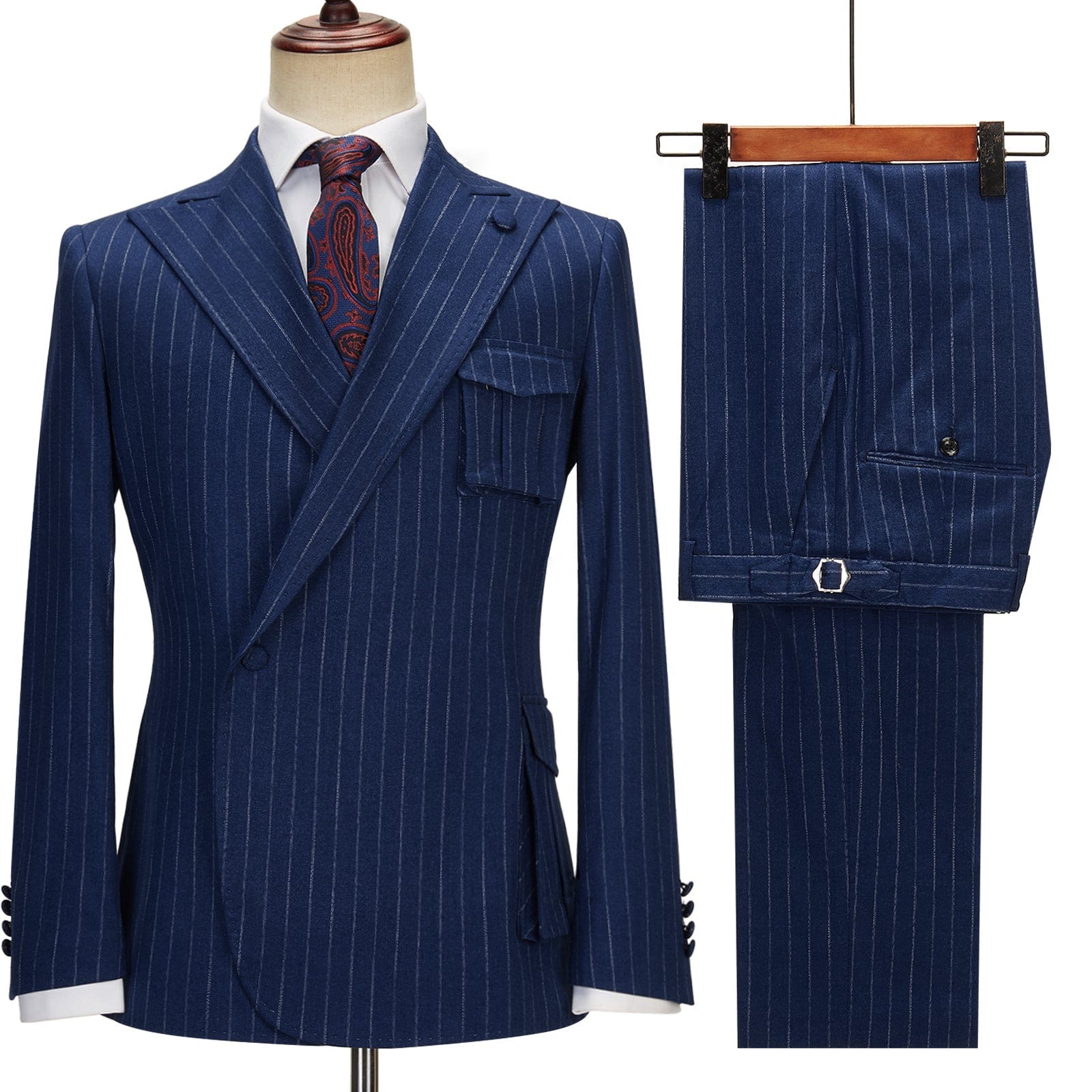 ceehuteey Formal Striped 3 Pieces Mens Peak Lapel Suit Tuxedos (Blazer+Pants)