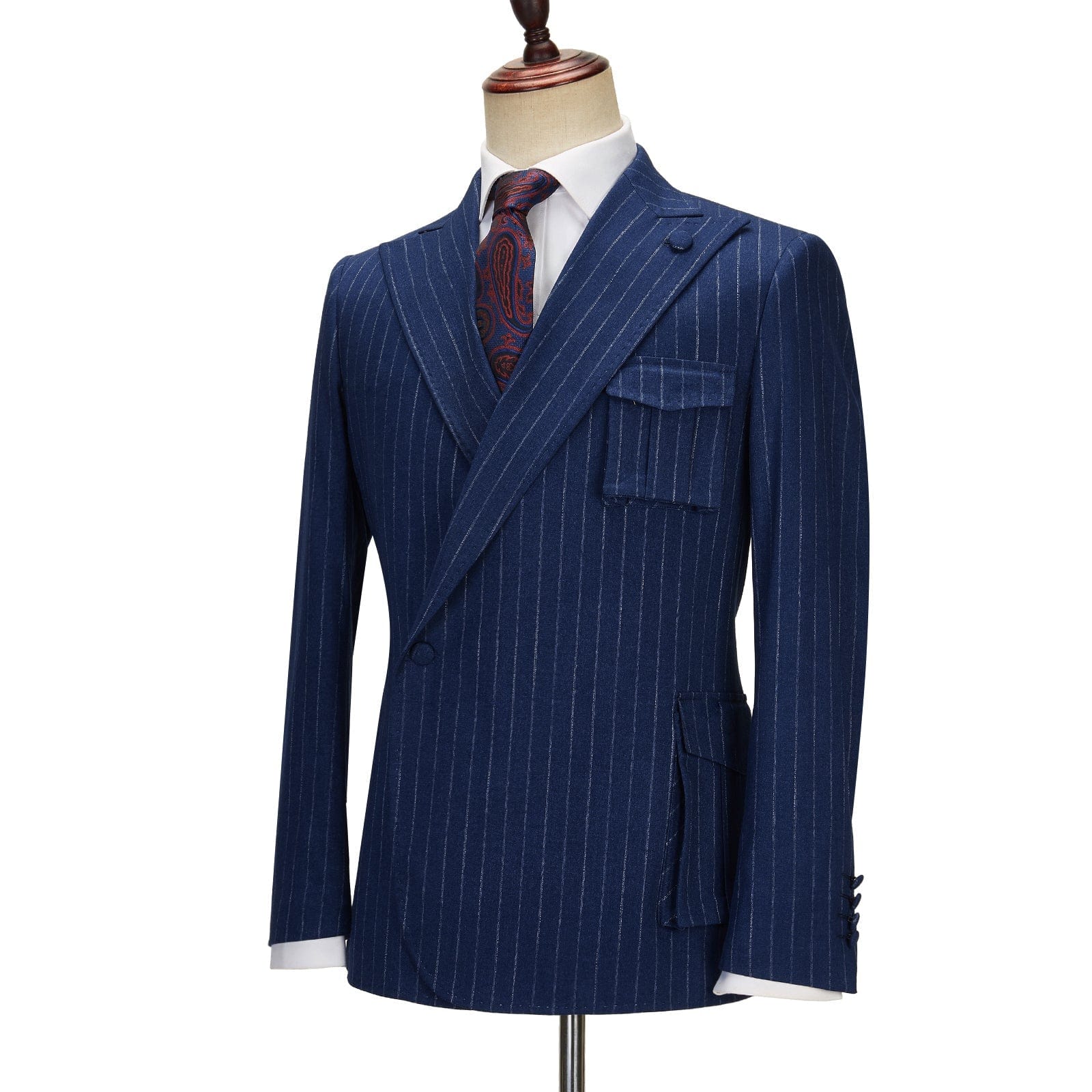 ceehuteey Formal Striped 3 Pieces Mens Peak Lapel Suit Tuxedos (Blazer+Pants)