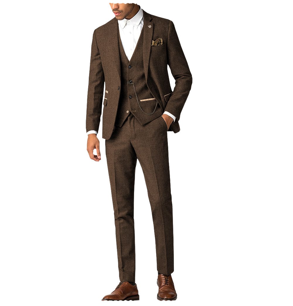 ceehuteey Herringbone 3 Piece Men's Suit for Wedding Graduation(Blazer + Vest + Pants)