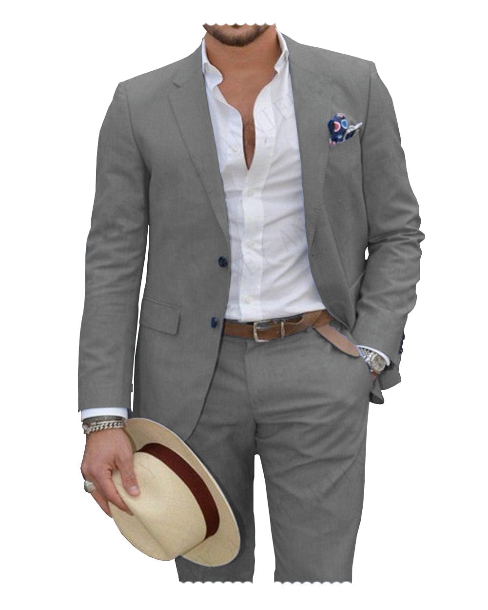 ceehuteey Linen Suit for Men Casual Wedding Suit for Men (Blazer+Pants)