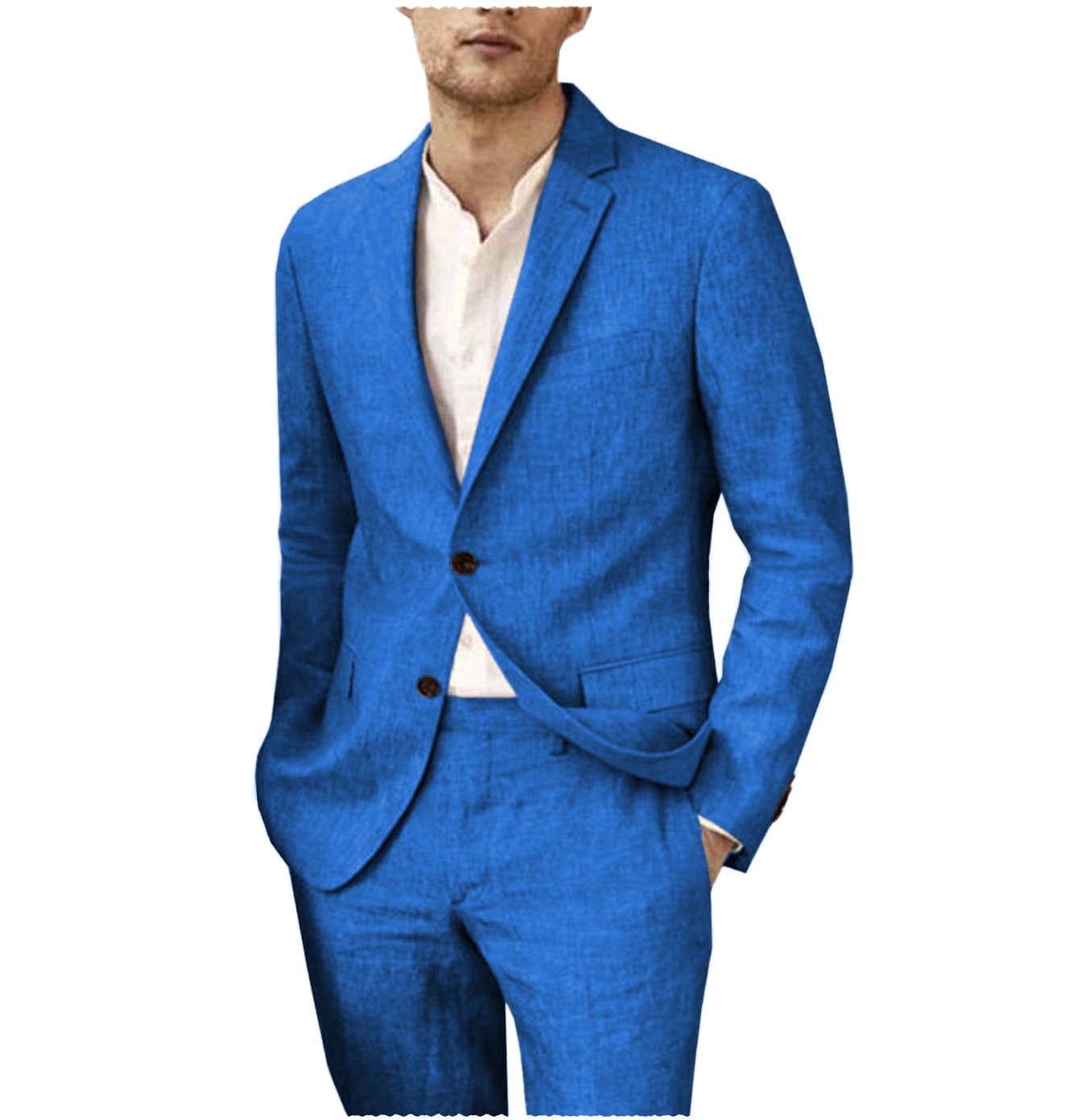 ceehuteey Linen Suits For Men Wedding 2 Piece  Fit Casual Notch Lapel Summer Grooms (Blazer+Pants