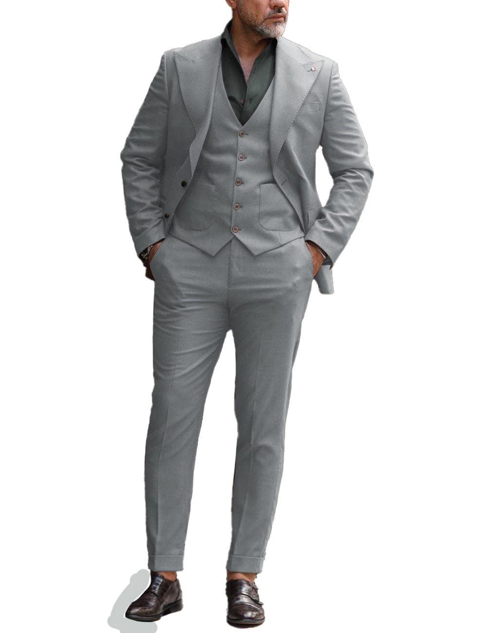 ceehuteey Men's 3 Piece Slim Fit Peak Lapel Suit for Graduation (Blazer+Vest+Pants)