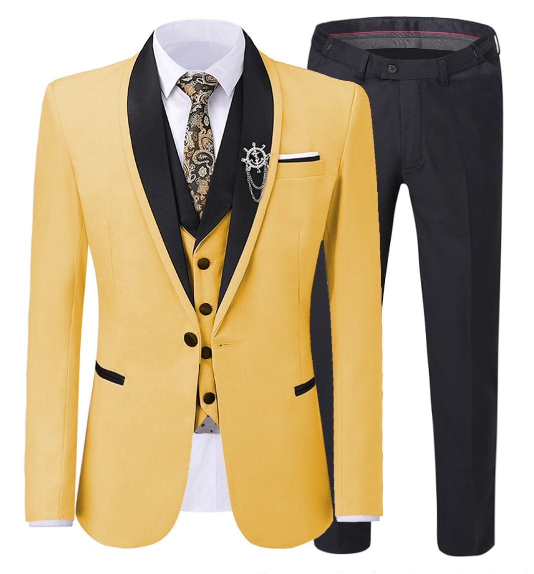 ceehuteey Men's 3 Pieces Formal Suit Flat Notch Lapel Tuxedos (Blazer+vest+Pants)