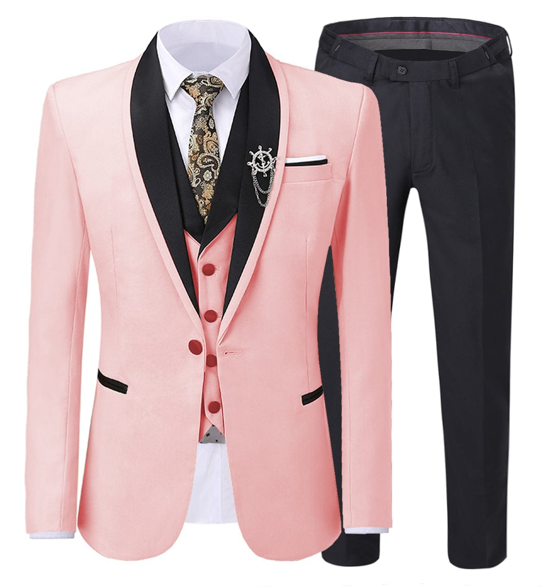 ceehuteey Men's 3 Pieces Formal Suit Flat Notch Lapel Tuxedos (Blazer+vest+Pants)