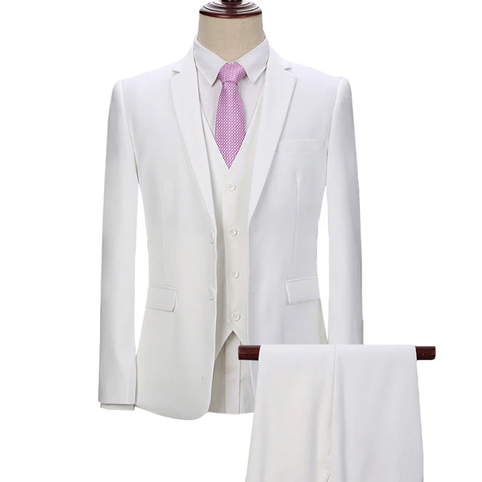 ceehuteey Men's 3 Pieces Notch Lapel Prom White Suit (Blazer + Vest + Pants)