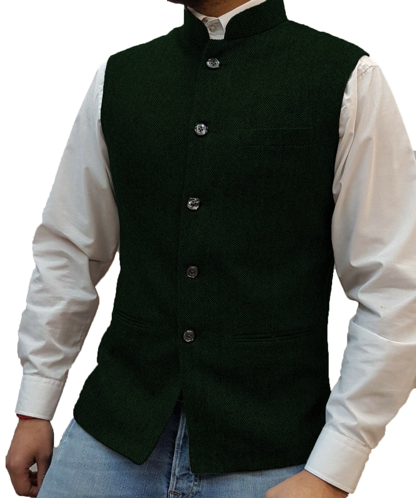 ceehuteey Men's Casual Slim Fit herringbone Stand Collar Waistcoat