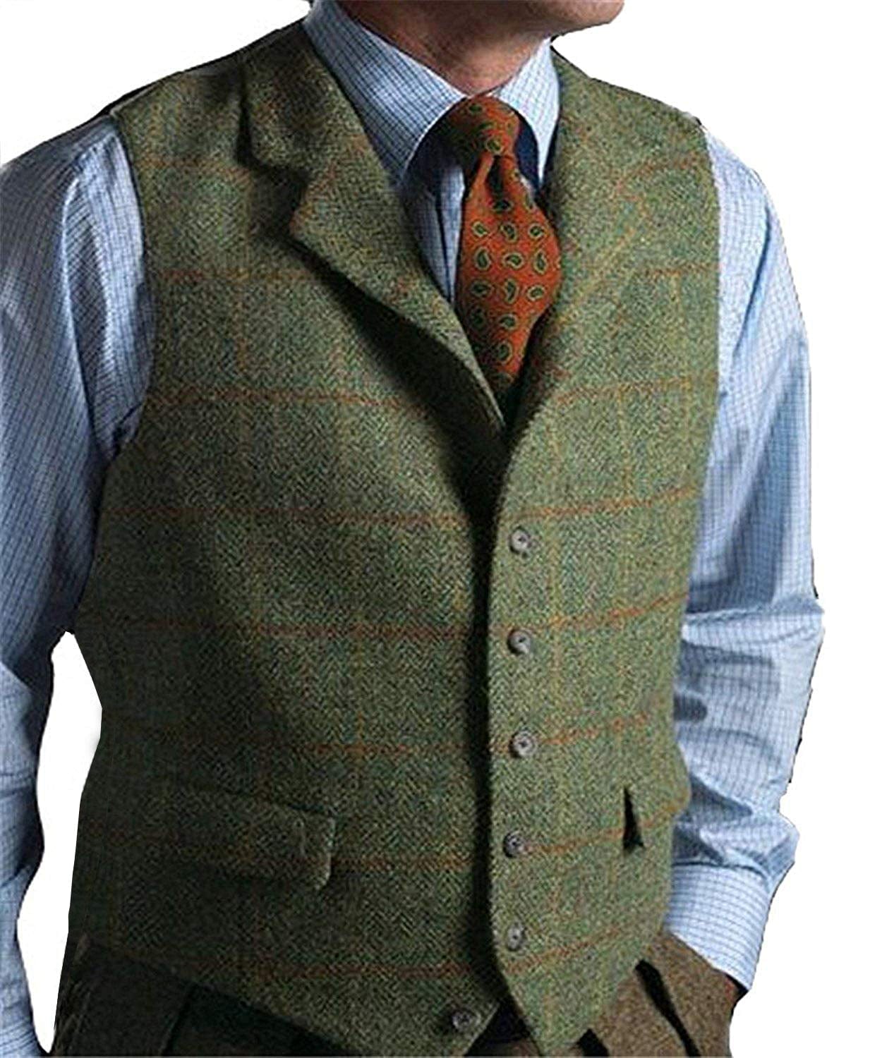 ceehuteey Men's Casual Suit Vest Plaid Waistcoat