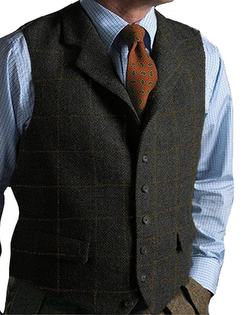 ceehuteey Men's Casual Suit Vest Plaid Waistcoat