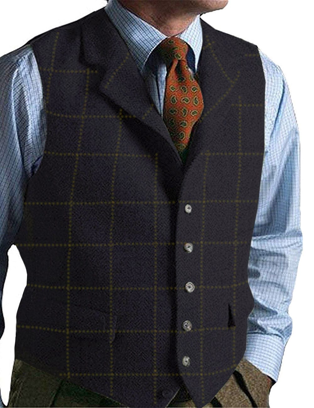 ceehuteey Men's Casual Suit Vest Plaid Waistcoat