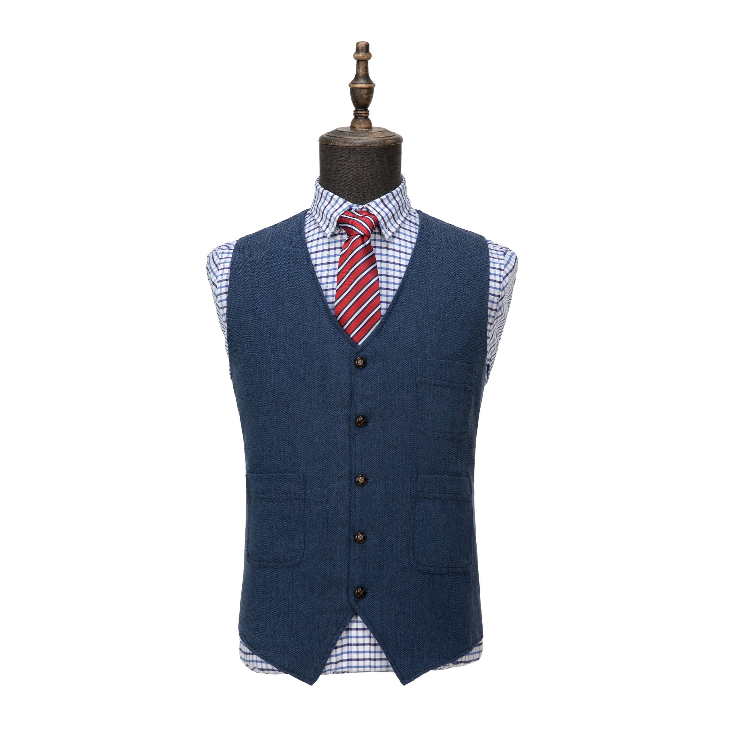 ceehuteey Men's Casual Tweed Herringbone V Neck Waistcoat