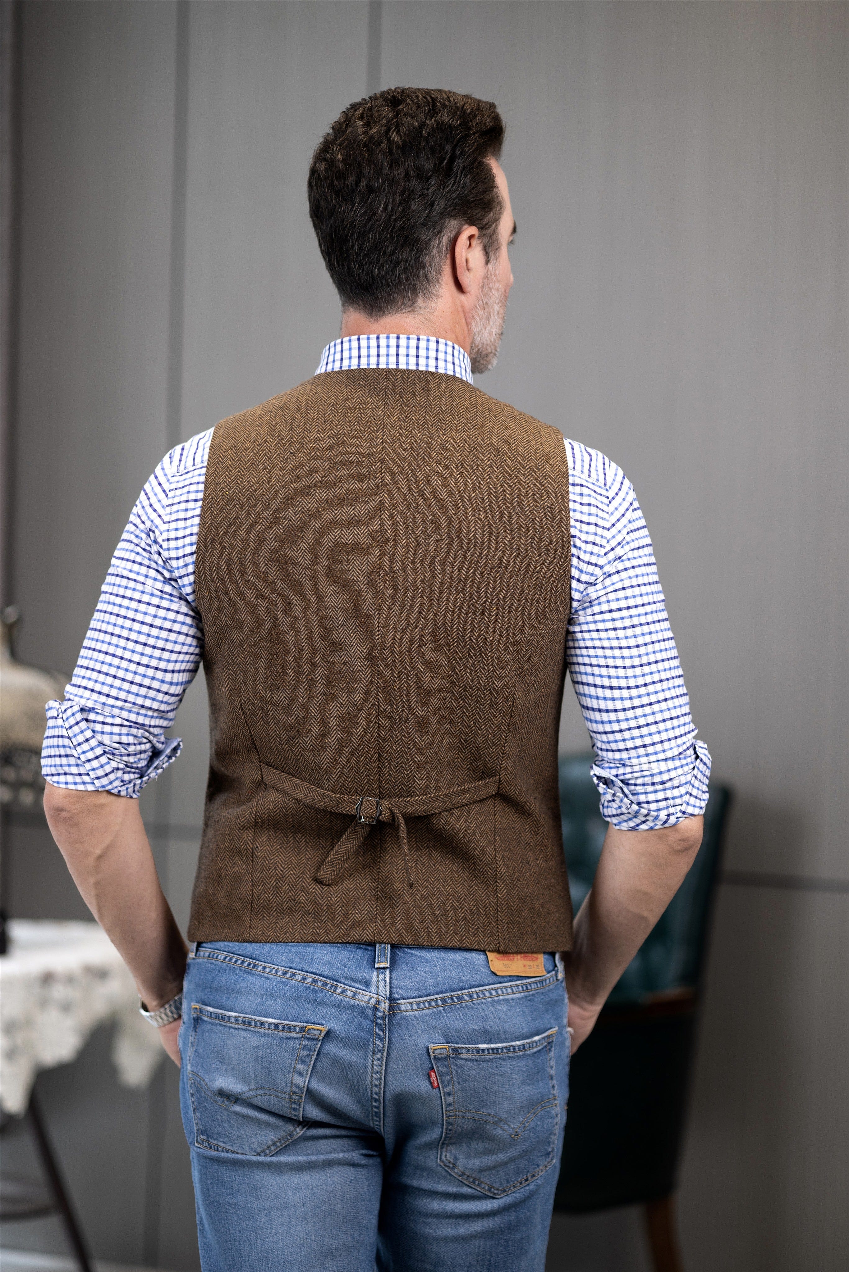 ceehuteey Men's Casual Vest Tweed Herringbone  Notch Lapel Waistcoat