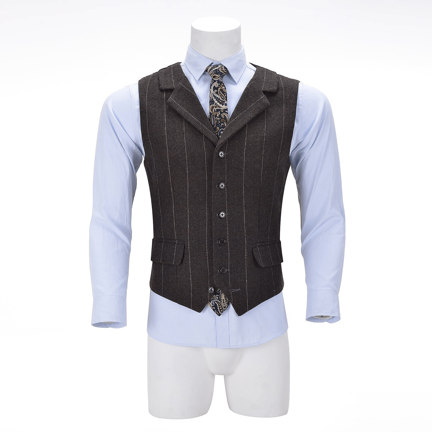 ceehuteey Men's Classic Fashion Notch Lapel White pinstripe Waistcoat