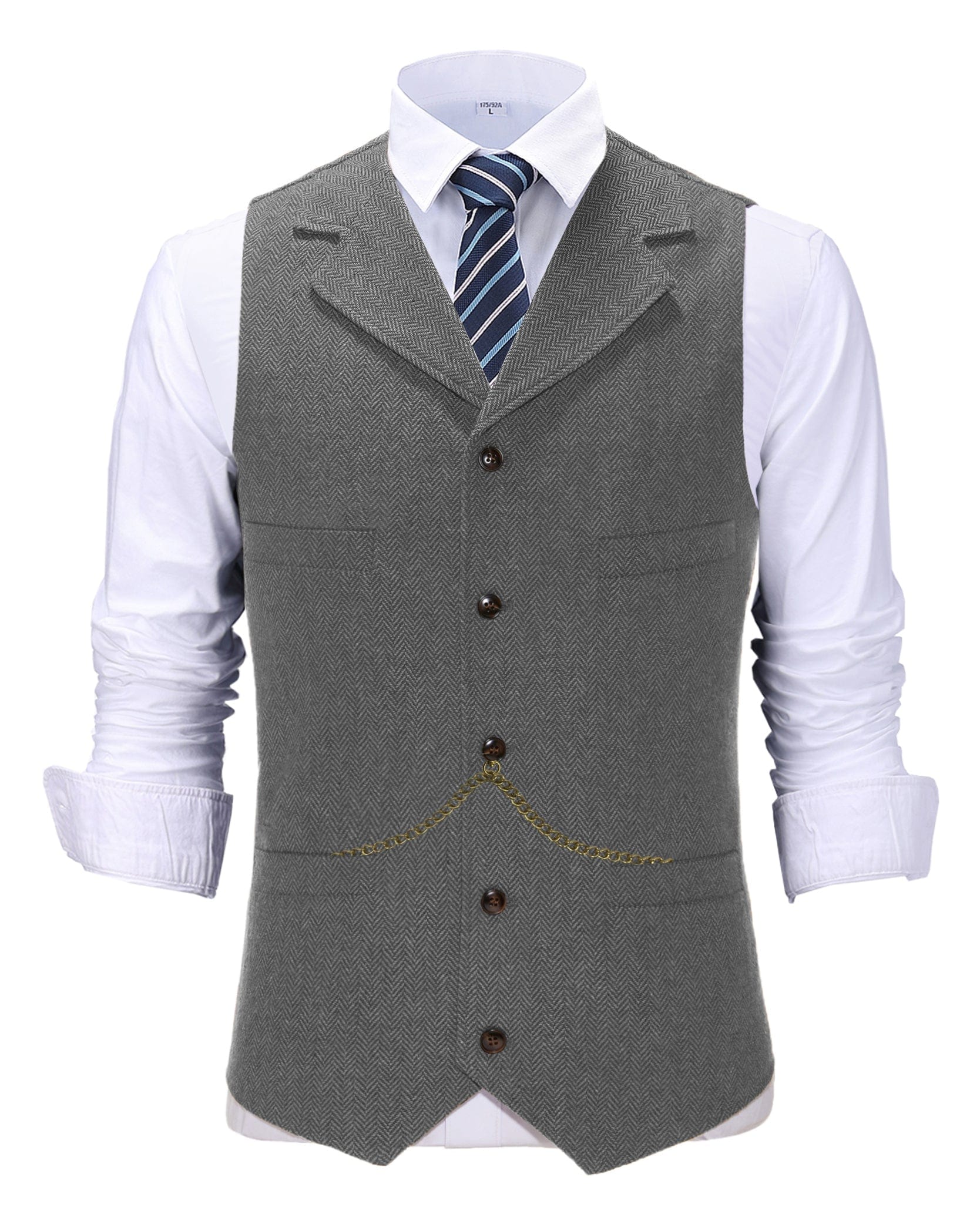 ceehuteey Men's Classic Slim Fit Vest Tweed Herringbone Casual Notch Lapel Waistcoat