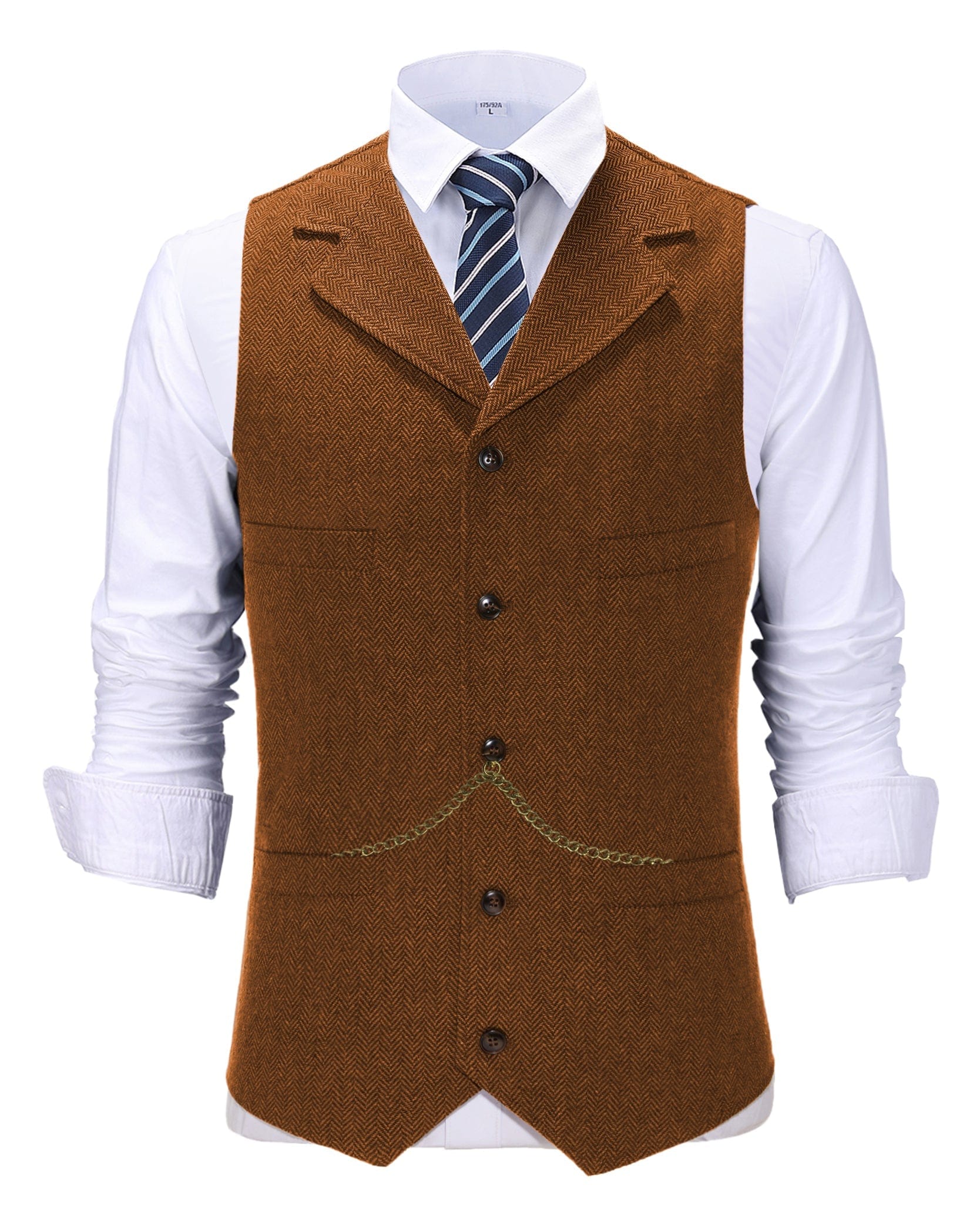 ceehuteey Men's Classic Slim Fit Vest Tweed Herringbone Casual Notch Lapel Waistcoat