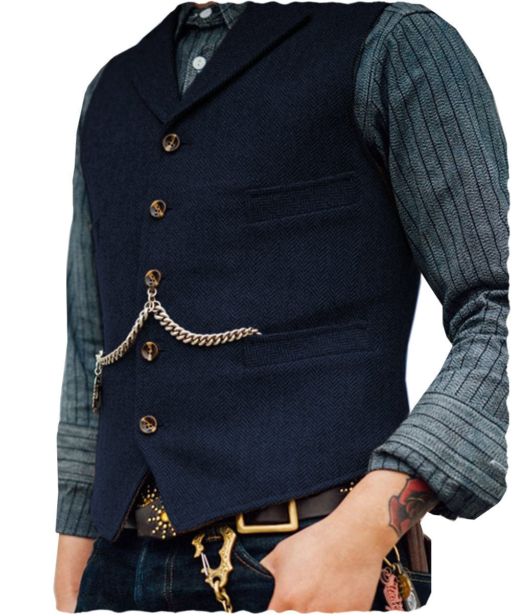 ceehuteey Men's Classic Tweed Herringbone  Vest Slim FitNotch Lapel Waistcoat