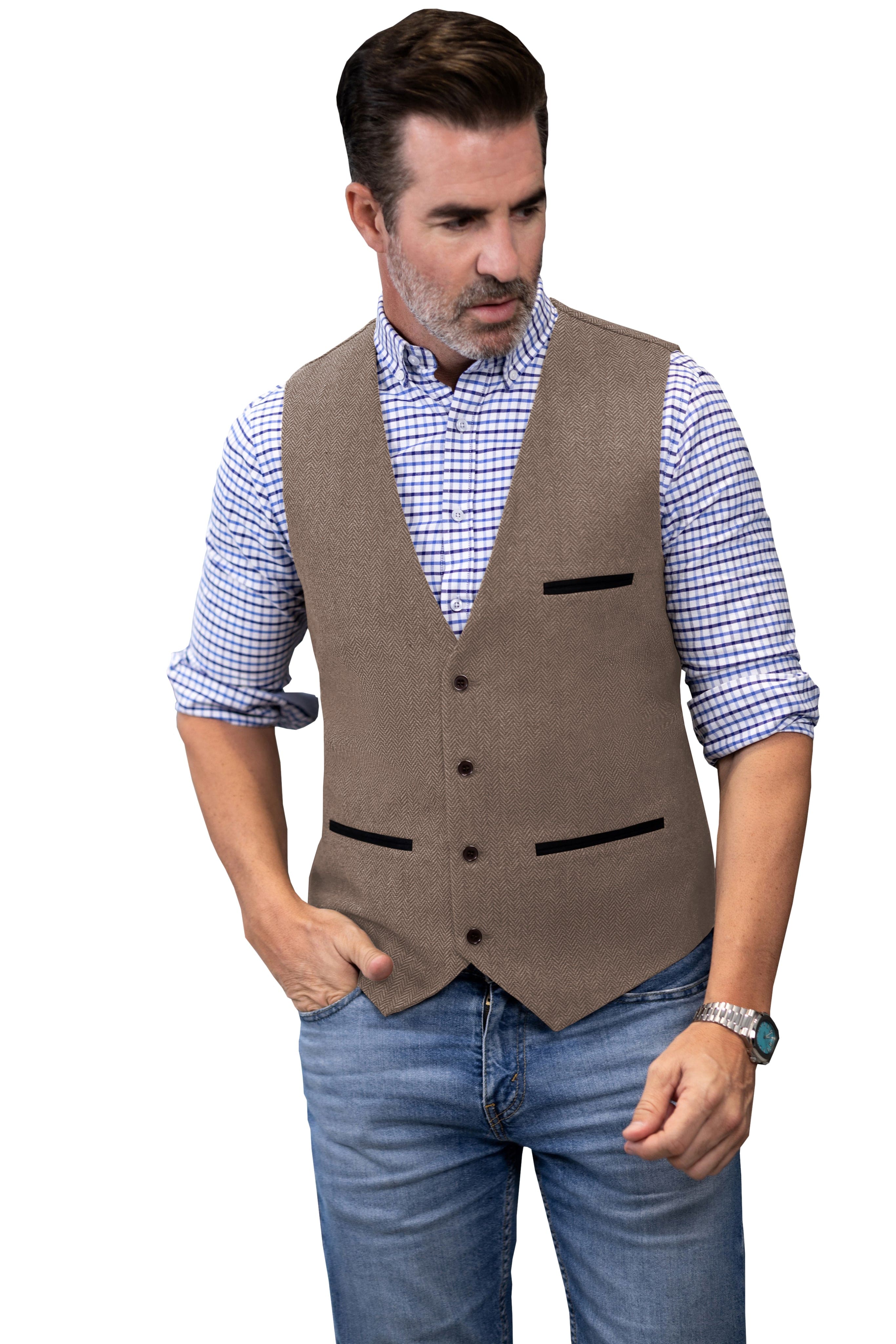 ceehuteey Men's Fashion Herringbone V Neck Waistcoat