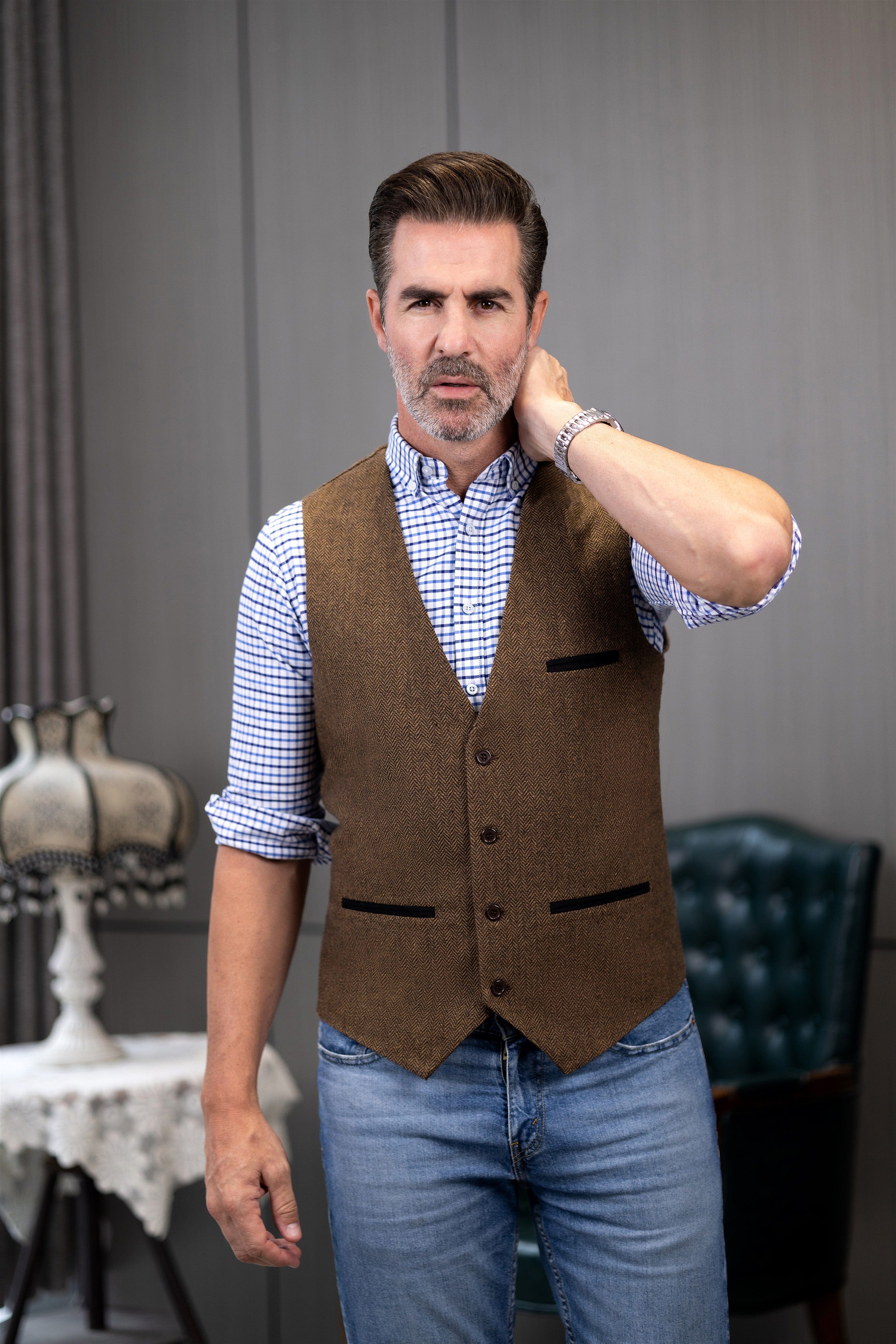 ceehuteey Men's Fashion Herringbone V Neck Waistcoat