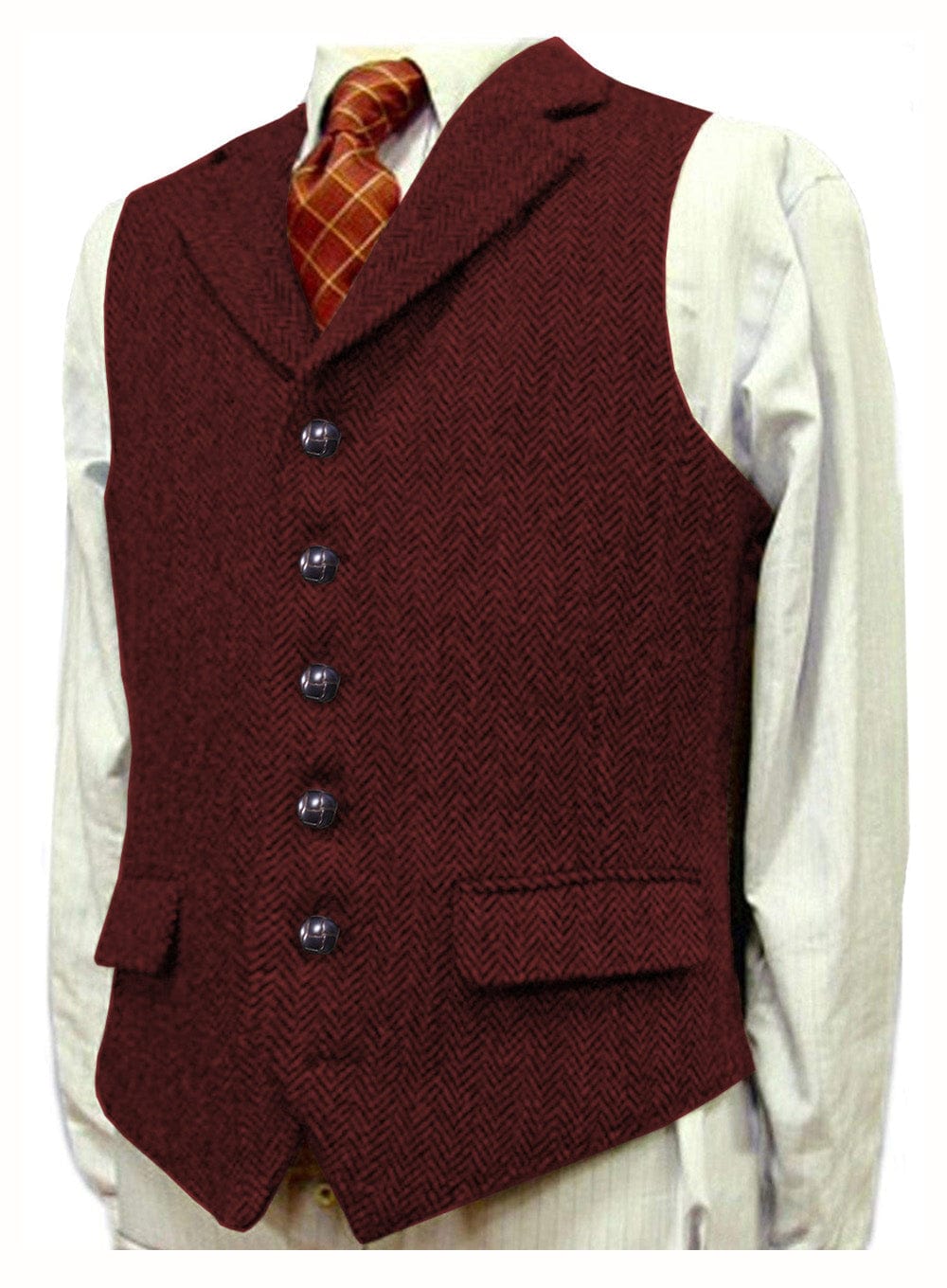 ceehuteey Men's Fashion Notch Lapel Tweed Herringbone Waistcoat