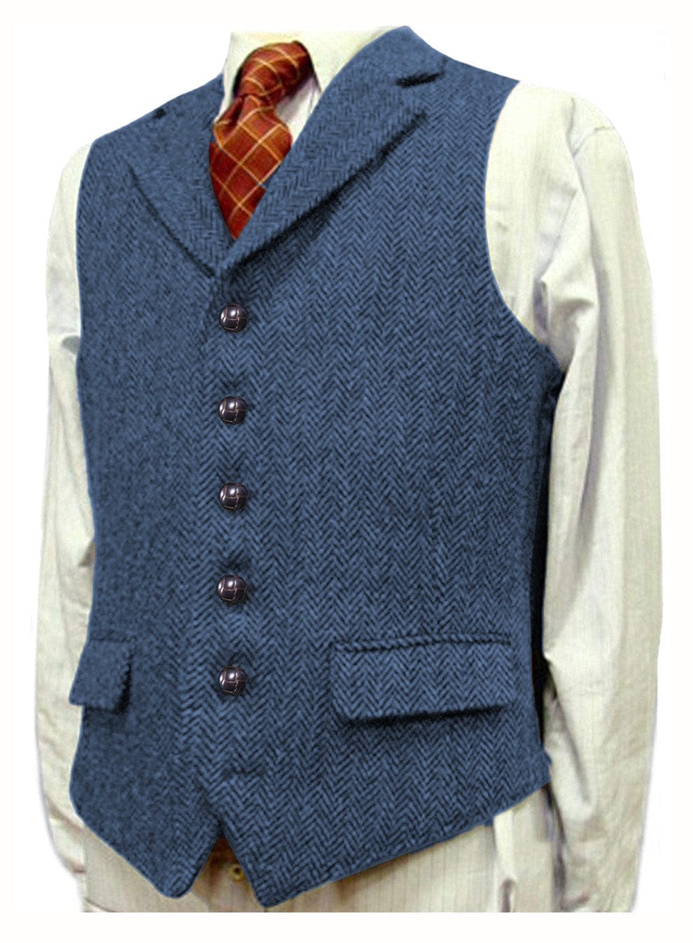 ceehuteey Men's Fashion Notch Lapel Tweed Herringbone Waistcoat