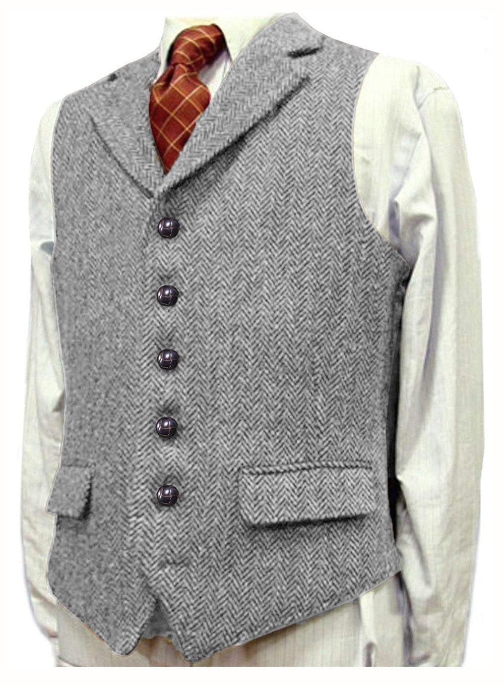 ceehuteey Men's Fashion Notch Lapel Tweed Herringbone Waistcoat