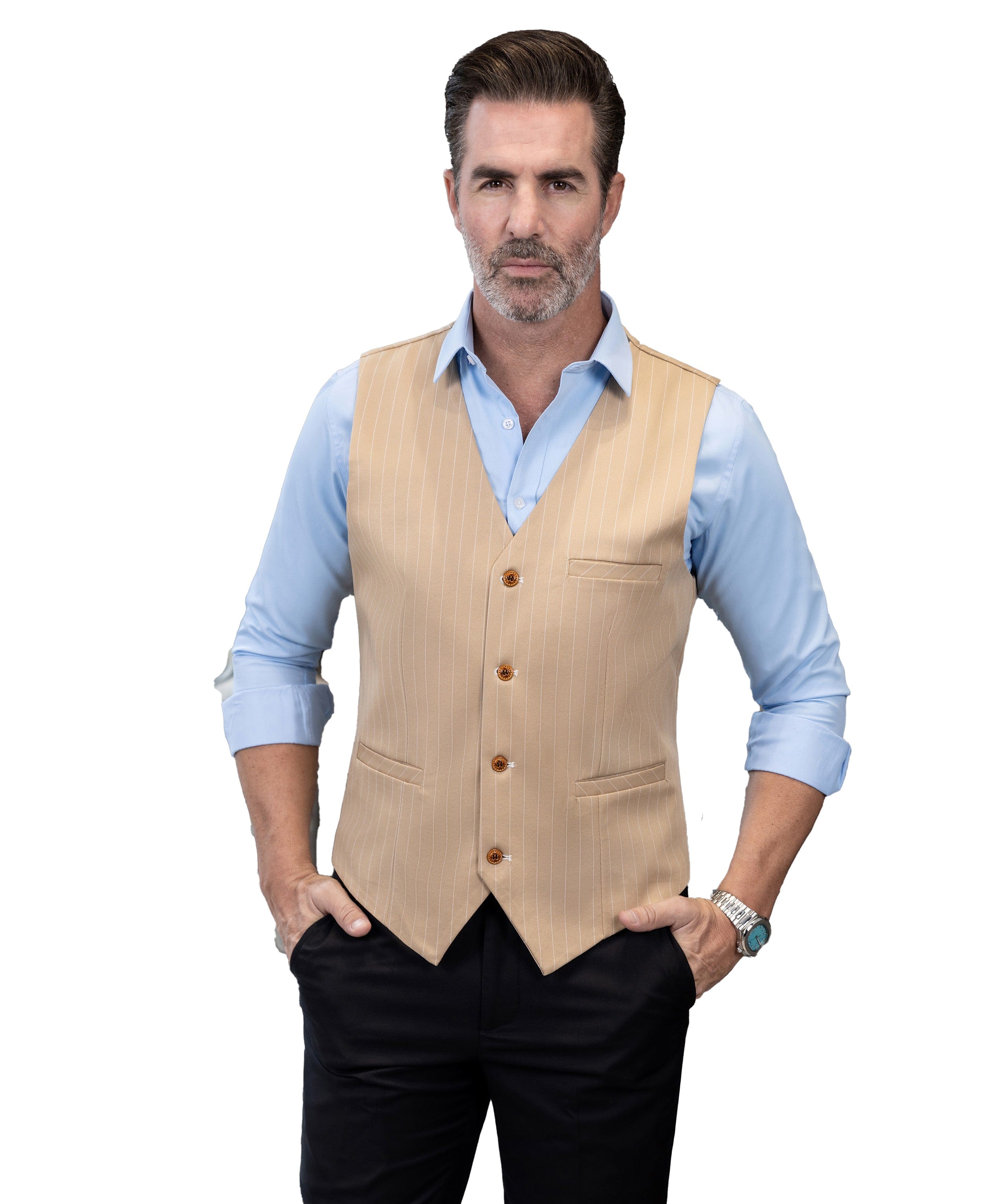 ceehuteey Men's Fashion V Neck Striped Flat Waistcoat For Wedding Party