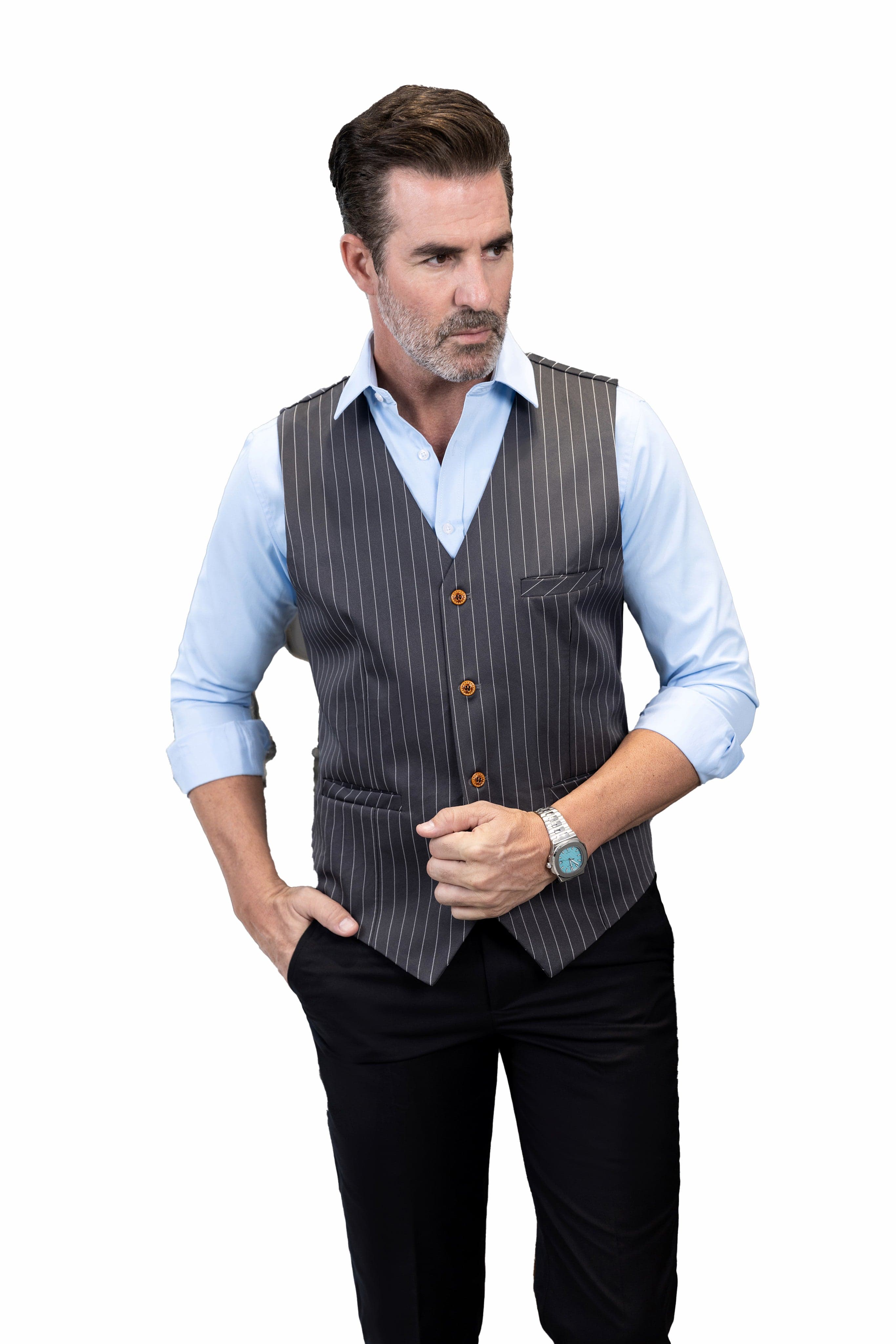 ceehuteey Men's Fashion V Neck Striped Flat Waistcoat For Wedding Party