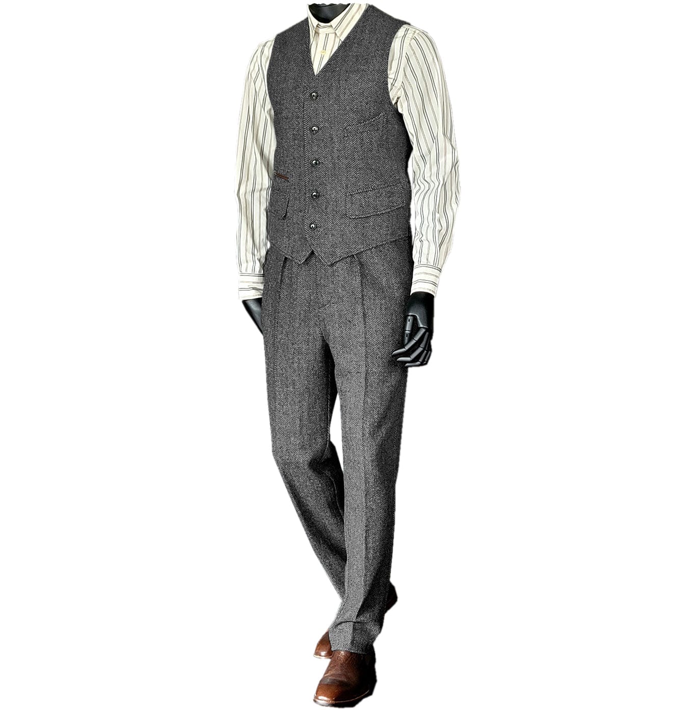 ceehuteey Men‘s Flat Herringbone v Neck 2 Pieces（Waistcoat+Pants）