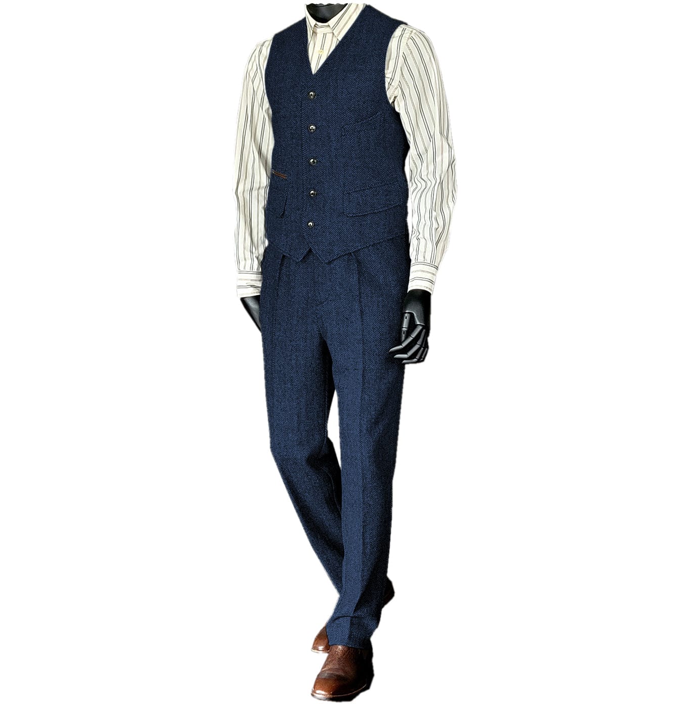 ceehuteey Men‘s Flat Herringbone v Neck 2 Pieces（Waistcoat+Pants）