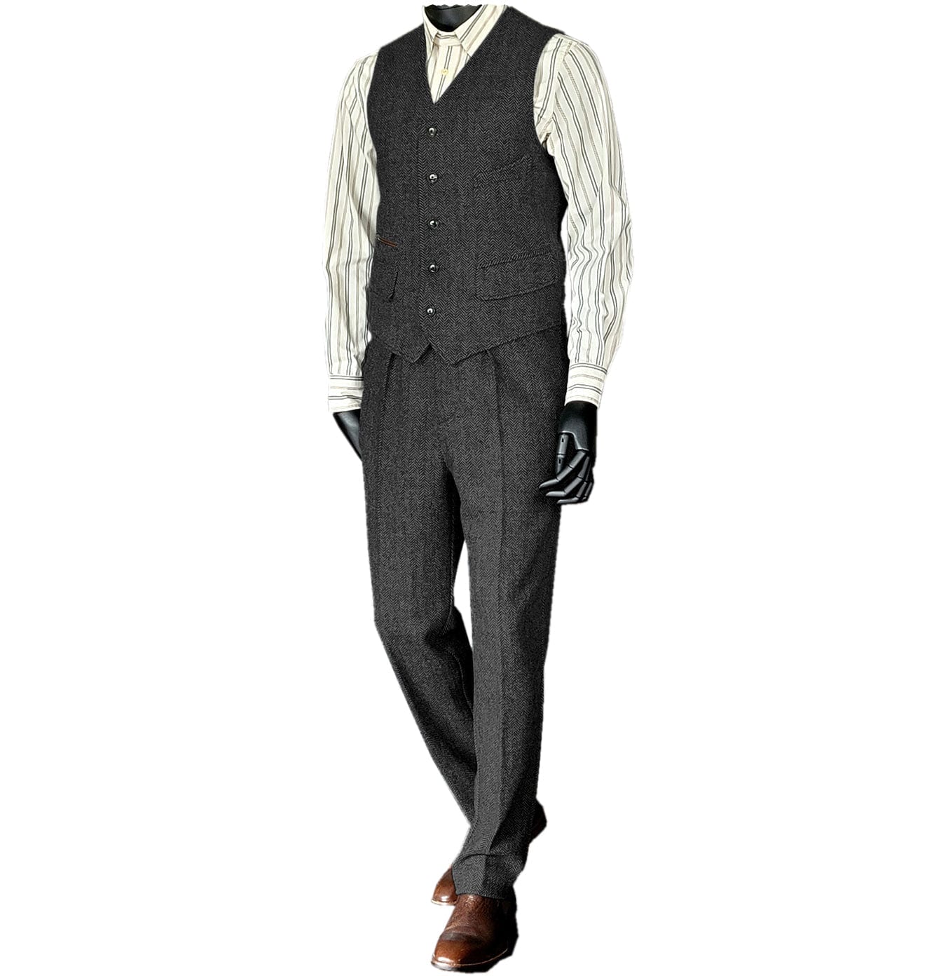 ceehuteey Men‘s Flat Herringbone v Neck 2 Pieces（Waistcoat+Pants）