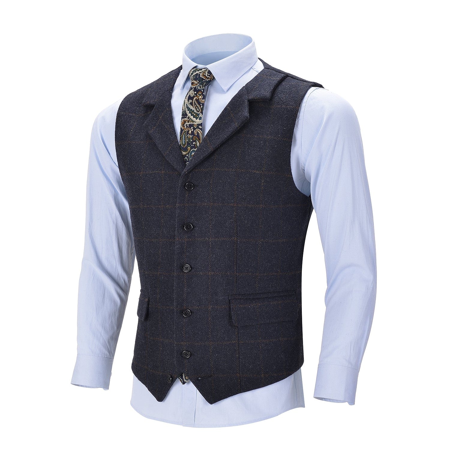 ceehuteey Men's Formal Notch Lapel Suit Vest Tweed Waistcoat