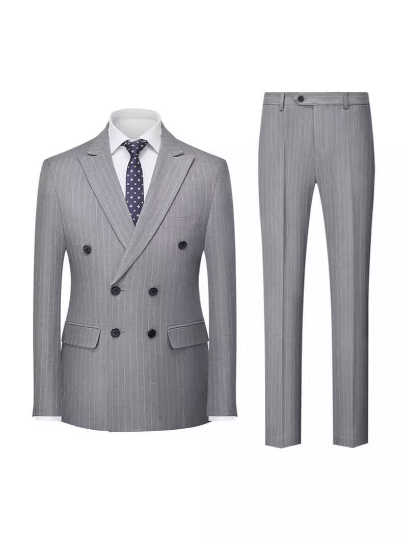 ceehuteey Men's Formal Striped 2 Pieces Double Breasted Peak Lapel Suit Tuxedos (Blazer+Pants）