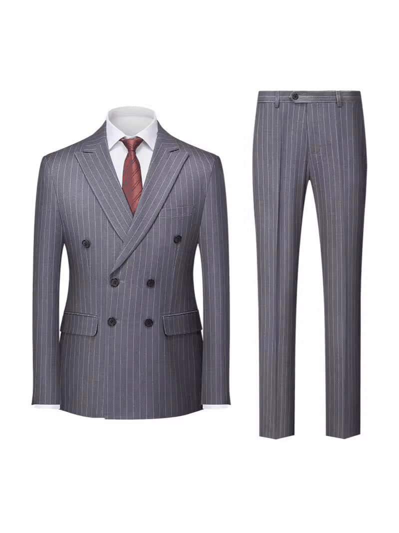 ceehuteey Men's Formal Striped 2 Pieces Double Breasted Peak Lapel Suit Tuxedos (Blazer+Pants）